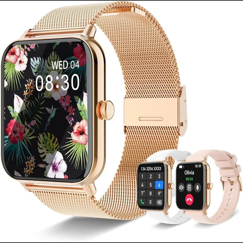 Smart Watch Fitness Tracker - Advanced Wireless Calling, Music Player, Health & Fitness Monitor with Heart Rate, Blood Oxygen Gold and 3 straps United States S509644a096774f6c8c20bdead6f081240 Red, White and Blue Products Store